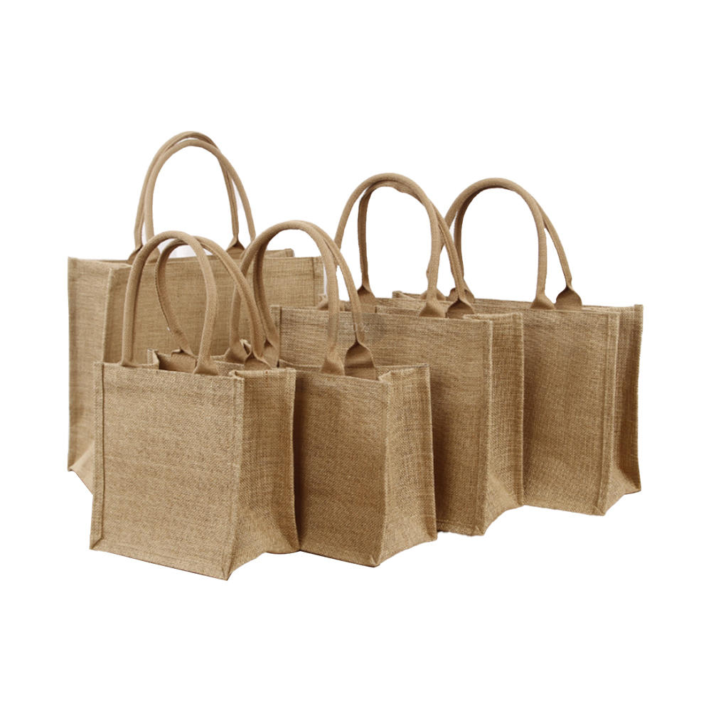 Conjunto de sacolas de burlaptote sacolas de juta com alças em branco grandes sacolas de supermercado reutilizáveis ​​resistentes à água para presente de dama de honra viagens compras sacolas de artesanato diy