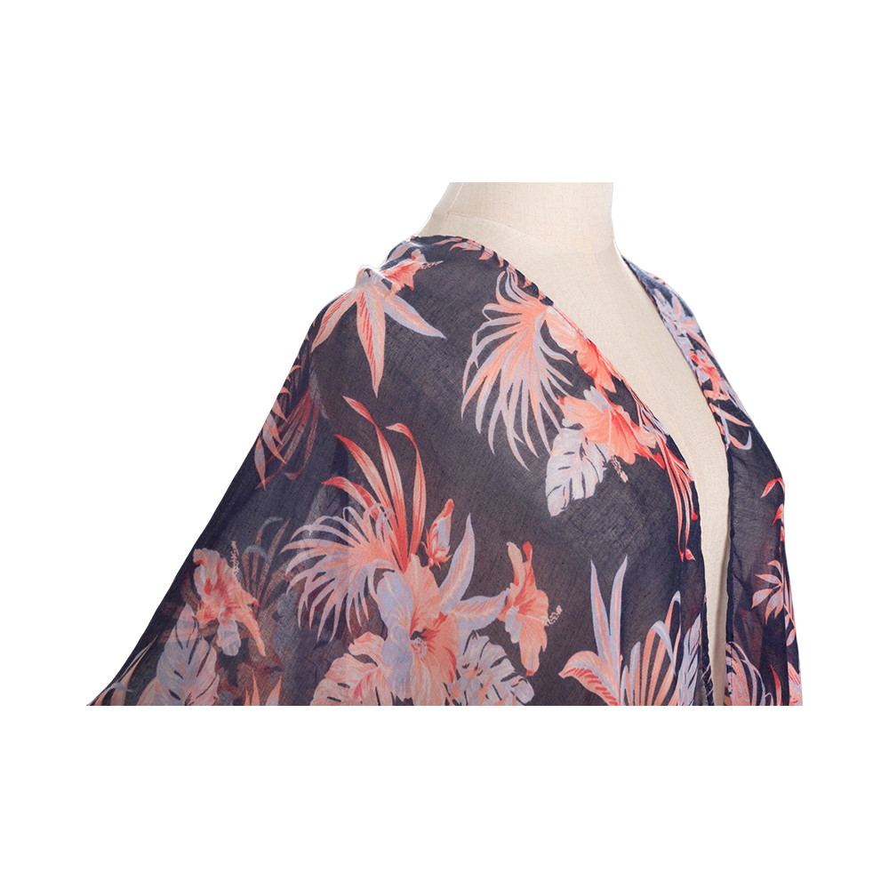 Voile borla verão fino floral impressão chiffon xales elegantes para mulheres