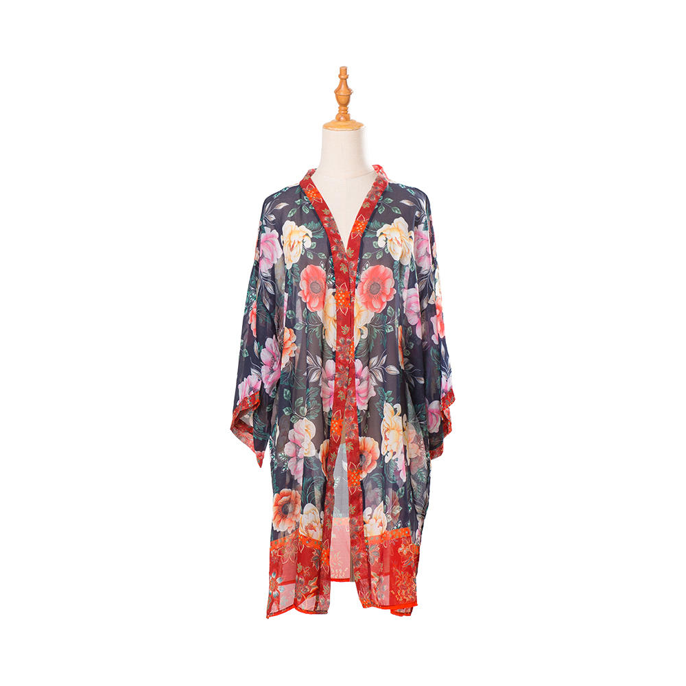 Kimonos para mulheres verão praia cobrir cardigã transparente chiffon floral cobrir solto blusa casual