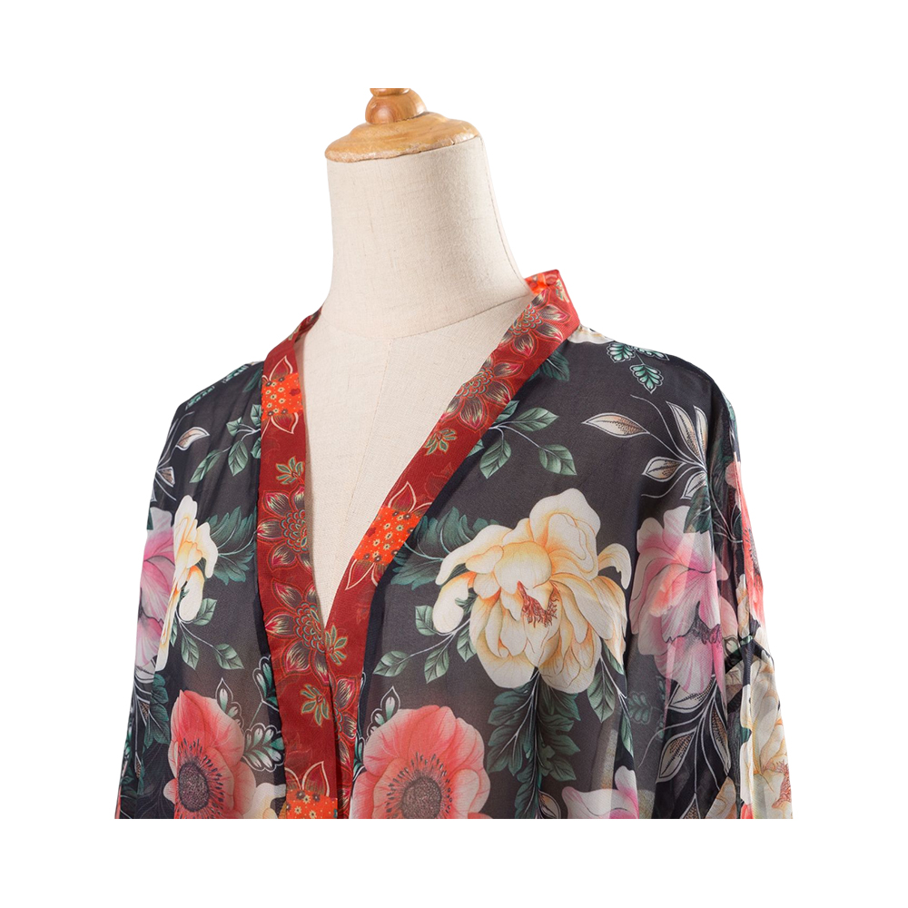 Quimonos para mulheres verão praia cobrir cardigan transparente chiffon floral cobrir solto blusa casual