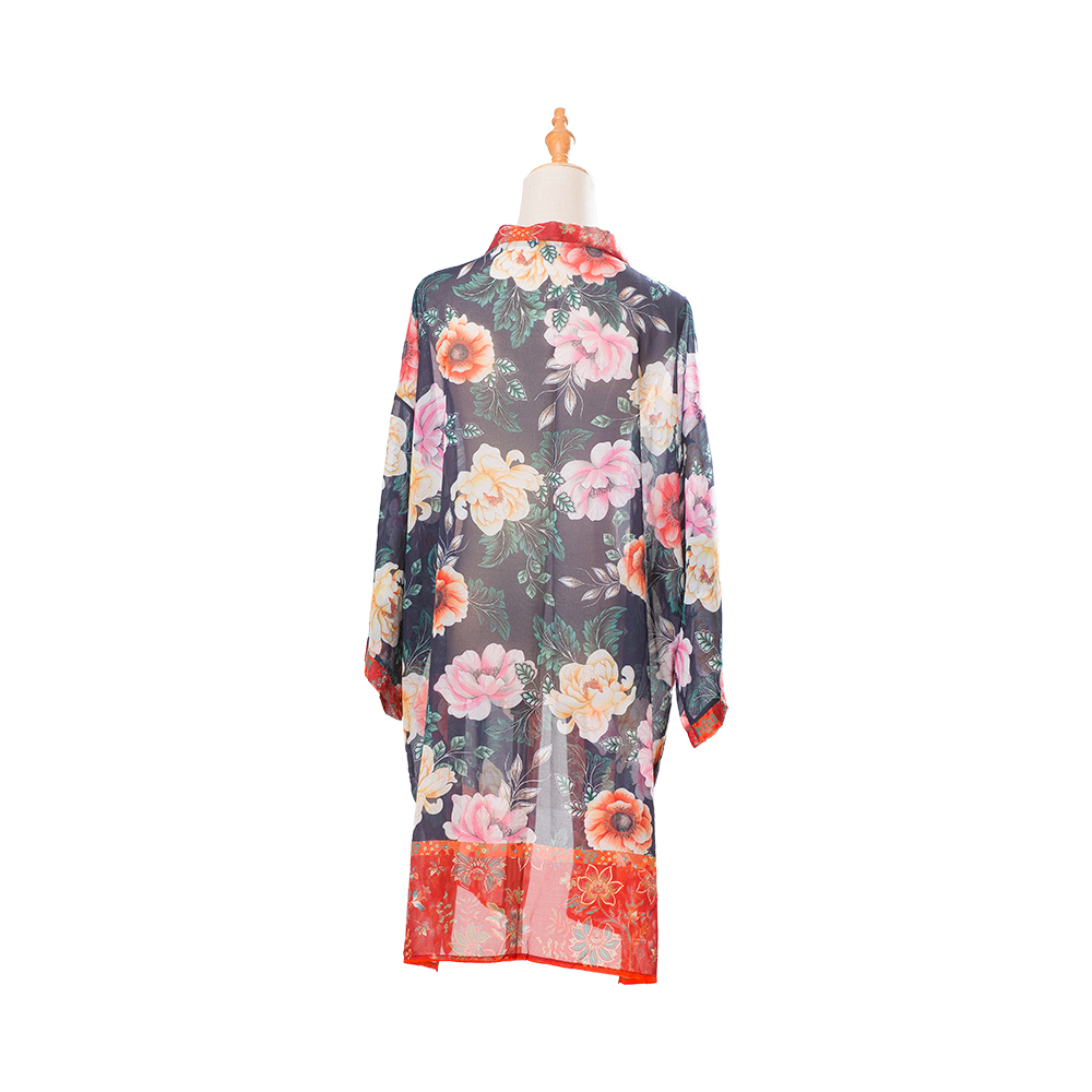 Quimonos para mulheres verão praia cobrir cardigan transparente chiffon floral cobrir solto blusa casual