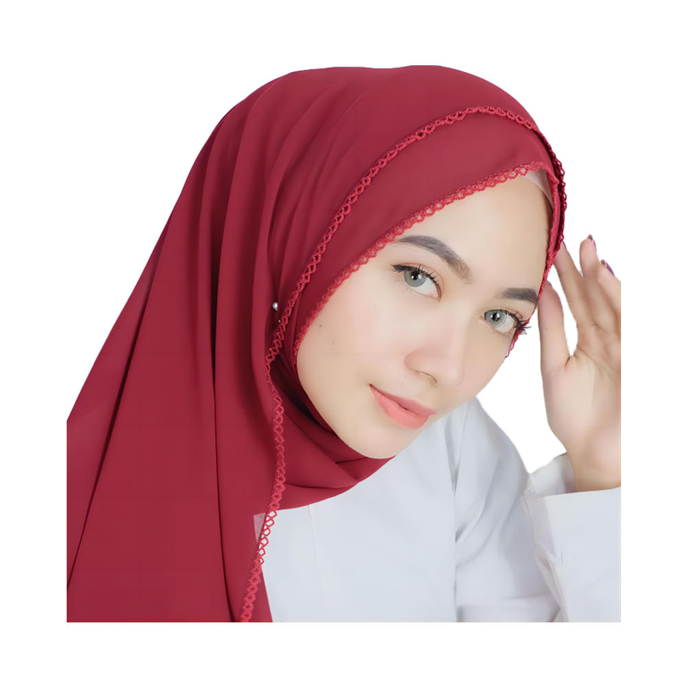 Camisa muçulmana pérola chiffon moda feminina lenço de dente curvo hijab turquesa cachecol feminino