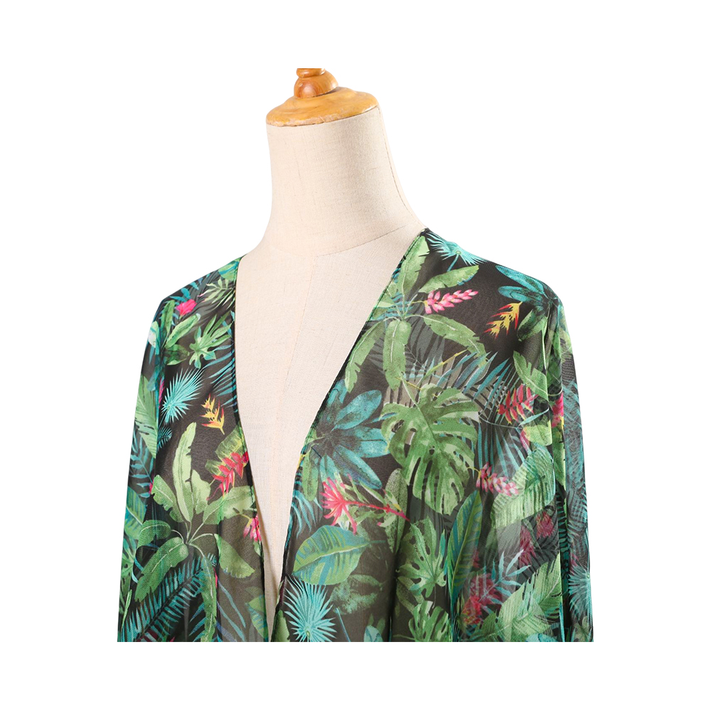 100% poliéster feminino verão cardigan chiffon floral cobrir solto blusa casual