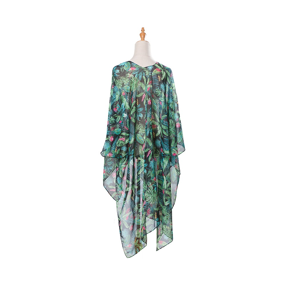 100% poliéster feminino verão cardigan chiffon floral cobrir solto blusa casual