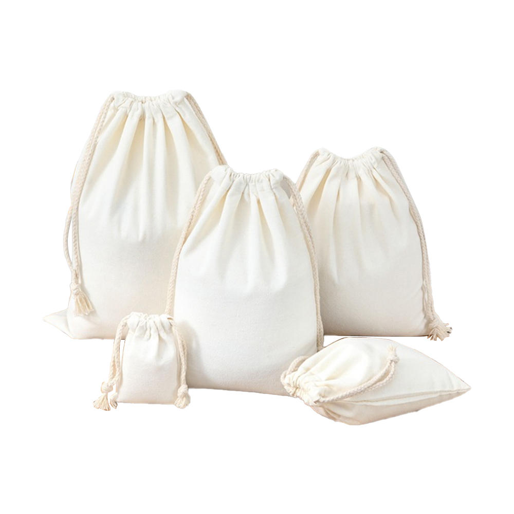 Lona de algodão reutilizável produz sacolas com cordões