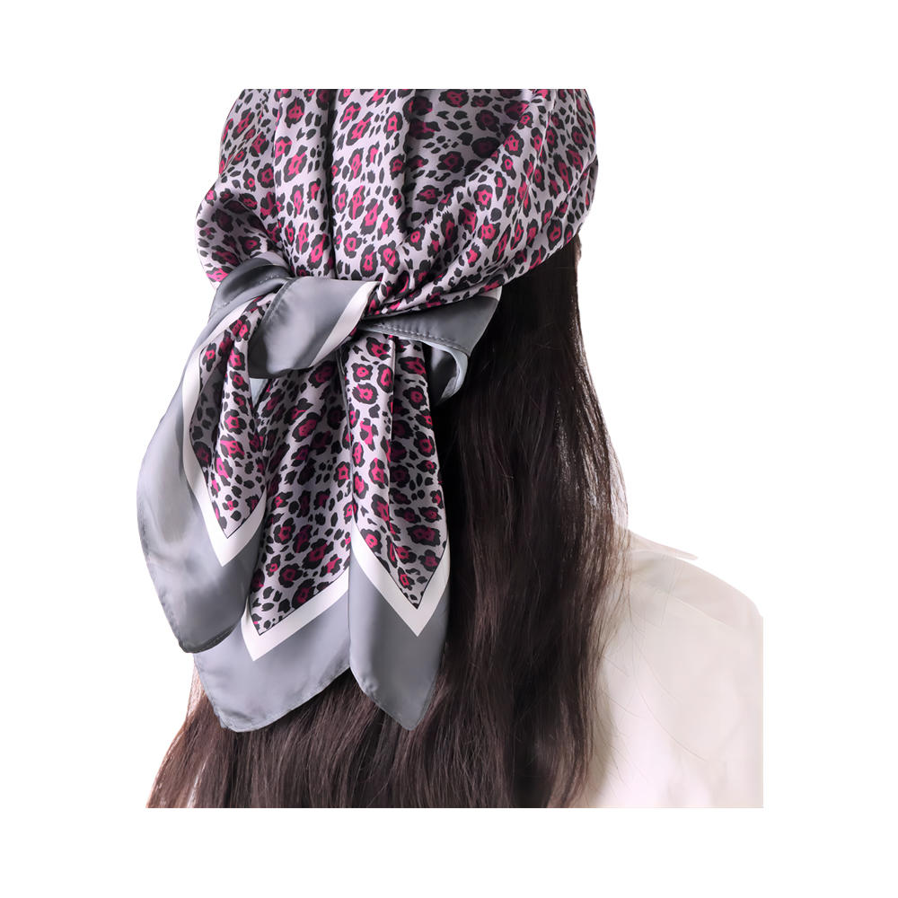 Cachecol de seda tipo leopardo moda feminina lenço de cabeça quadrado grande de cetim
