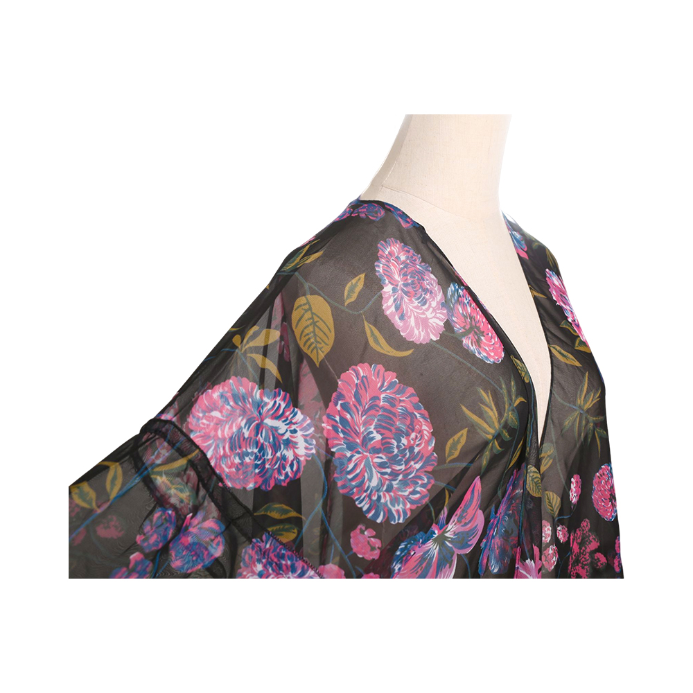 Cardigã kimono feminino com estampa floral manga bufante chiffon cobertura solta blusa casual