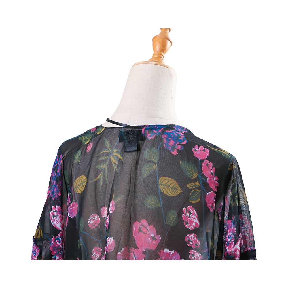 Cardigã kimono feminino com estampa floral manga bufante chiffon cobertura solta blusa casual