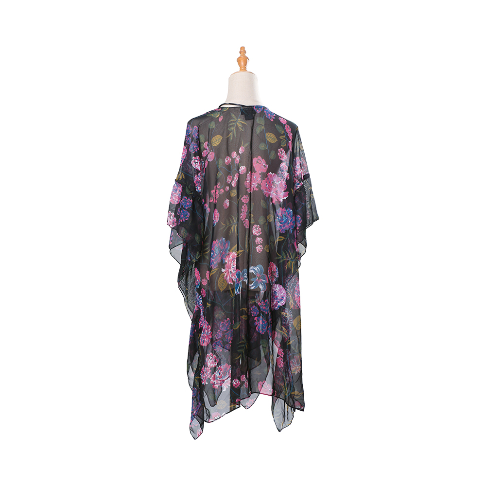 Cardigã kimono feminino com estampa floral manga bufante chiffon cobertura solta blusa casual