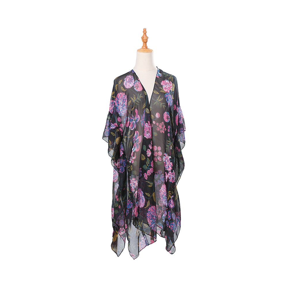 Cardigã kimono feminino com estampa floral manga bufante chiffon cobertura solta blusa casual